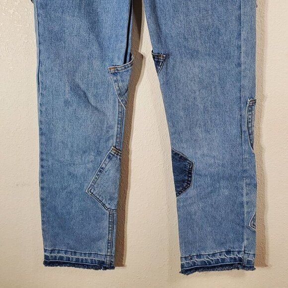 Vintage Brazil Patchwork Repurposed Jeans 29X30 Raw Frayed Hem Y2K - Picture 12 of 13